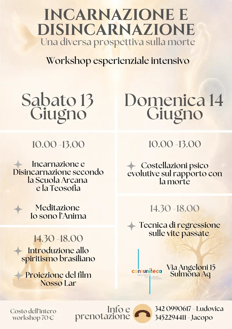 Incarnazione e Disincarnazione: un workshop per esplorare il mistero della vita e della morte