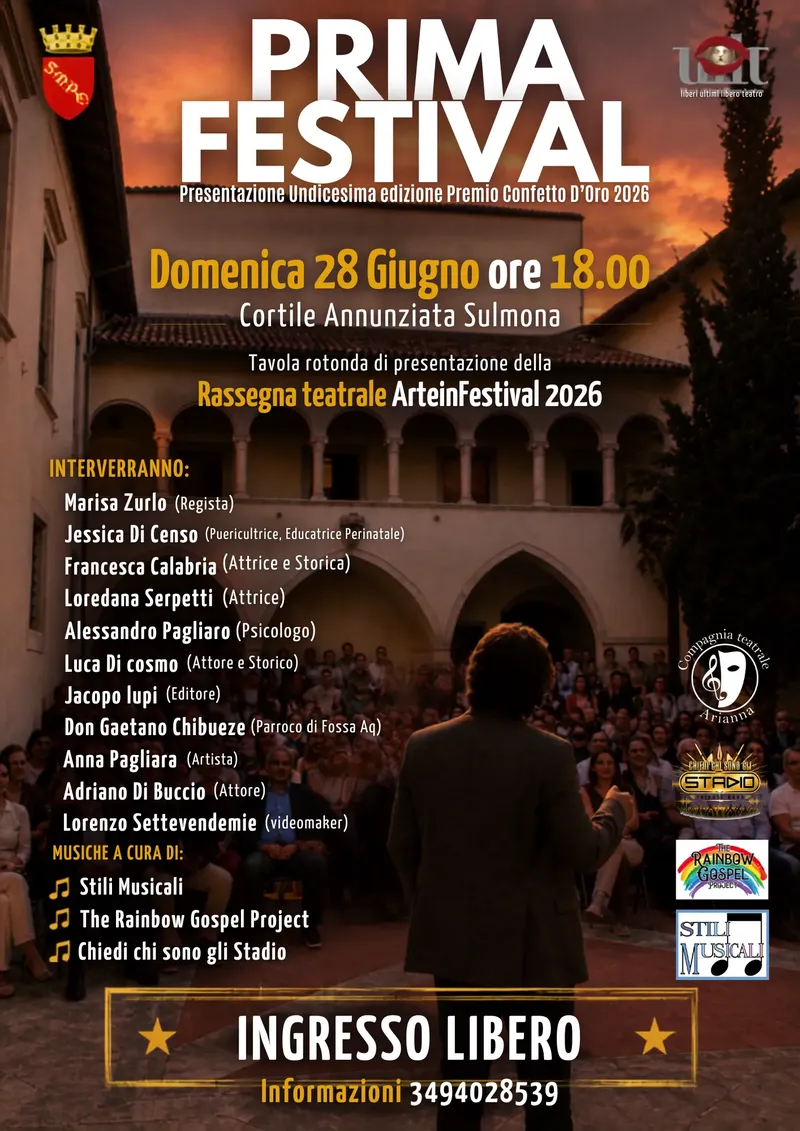 PRIMA FESTIVAL 2026 Giornalisti, operatori culturali e cittadini invitati alla presentazione ufficiale di ARTEinFESTIVAL e dell'XI Edizione del Premio Confetto d'Oro